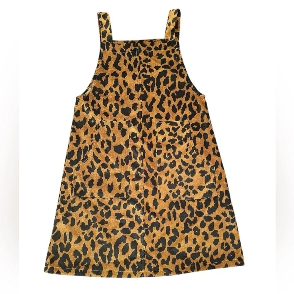 Hayden Girls Corduroy Leopard Overall Dress Size L (age 11/12)
